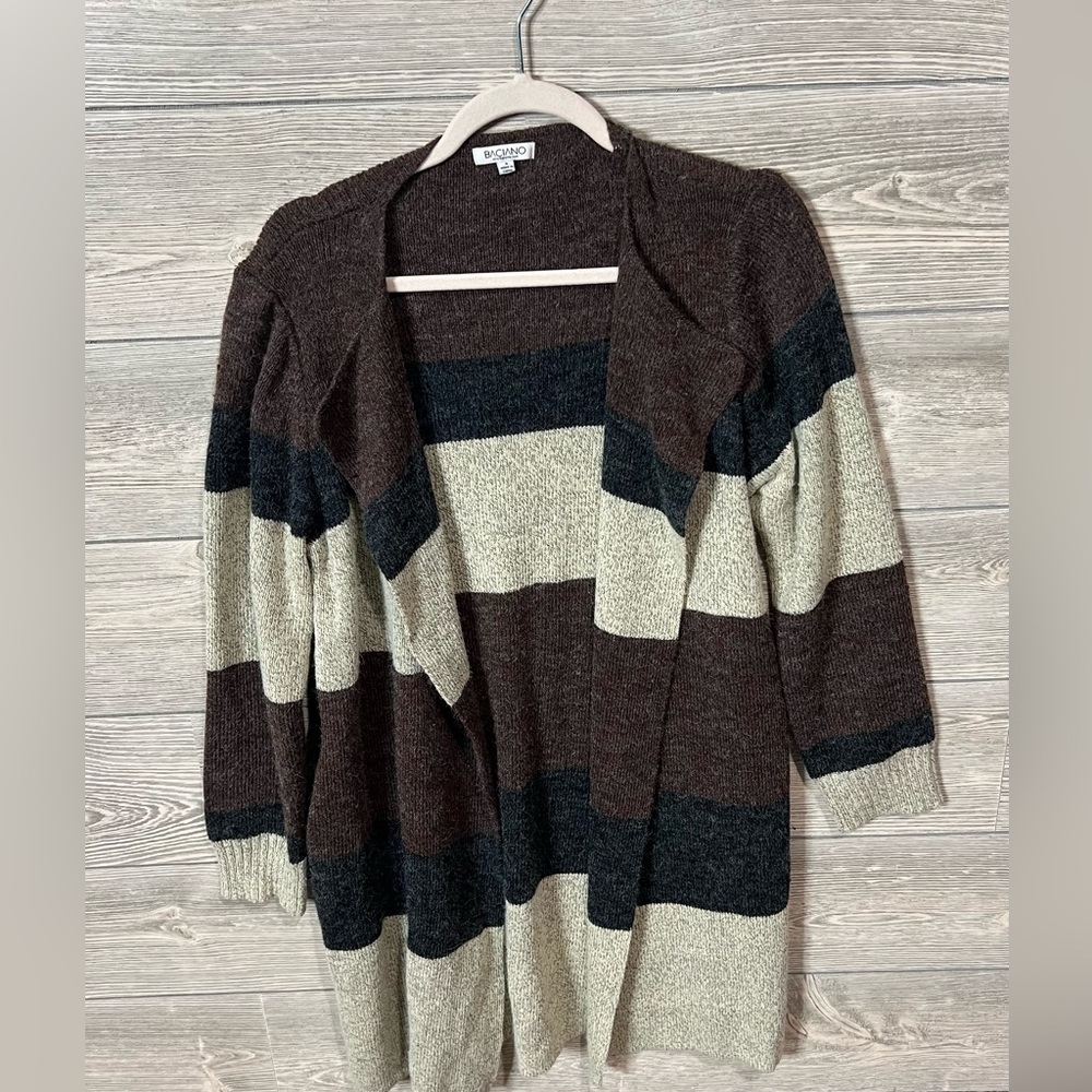 Baciano Brown Multicolor Long-Line Open Cardigan Size Small - Picture 3 of 7